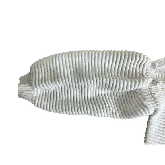 Fate By Lfd White Sweater Sz Medium Ribbed Puff Sleeves Cotton Structured Thick - Picture 9 of 10